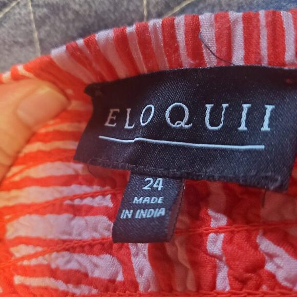 Eloquii Plus Size 24 Red & Pink Geo Print Flutter Sleeve Maxi Dress NO BELT - Picture 7 of 11